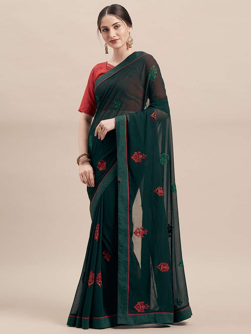 green chiffon embroidered saree