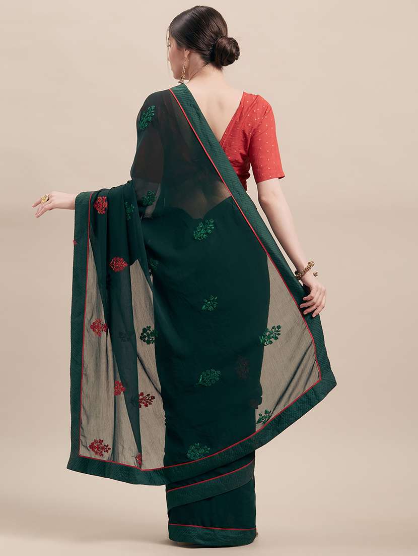 green chiffon embroidered saree - 18283875 -  Standard Image - 1
