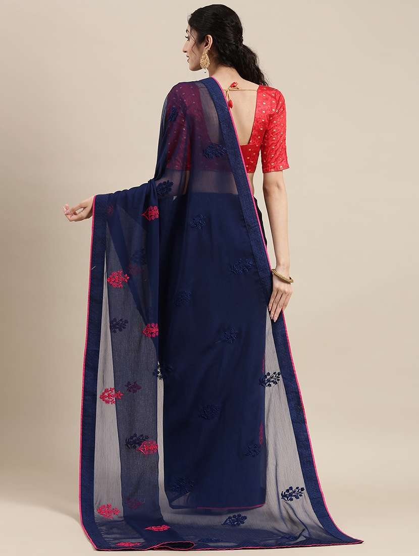 navy chiffon embroidered saree - 18283876 -  Standard Image - 1