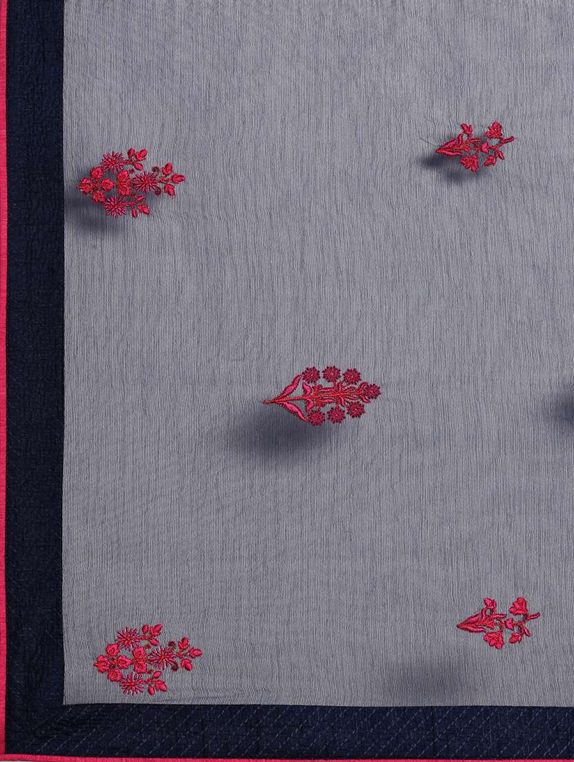 navy chiffon embroidered saree - 18283876 -  Standard Image - 4