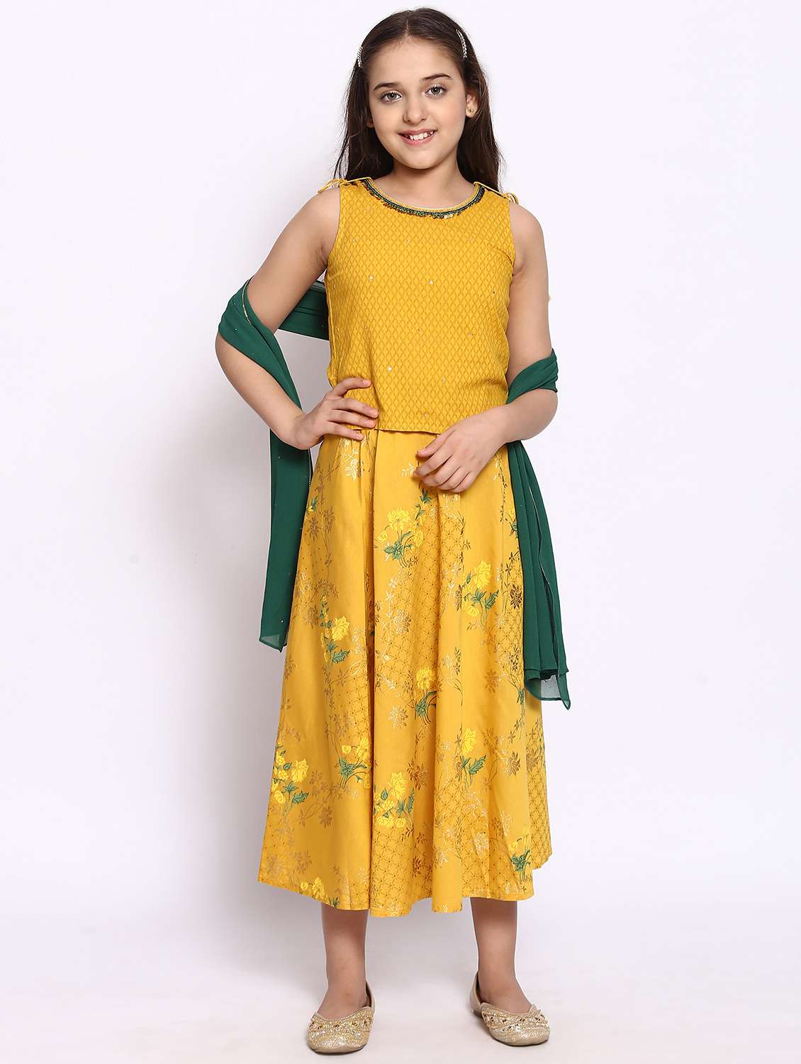 yellow printed skirt top set