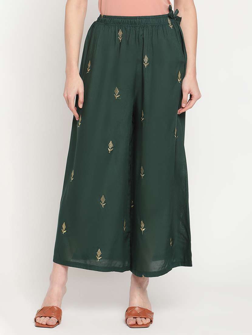 mid rise printed flared palazzo