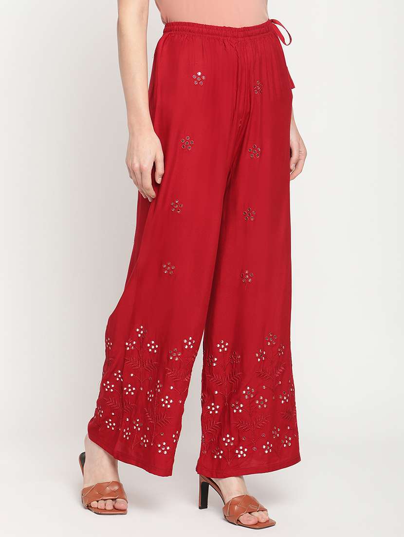 mid rise embroidered detail palazzo - 18283958 -  Standard Image - 1