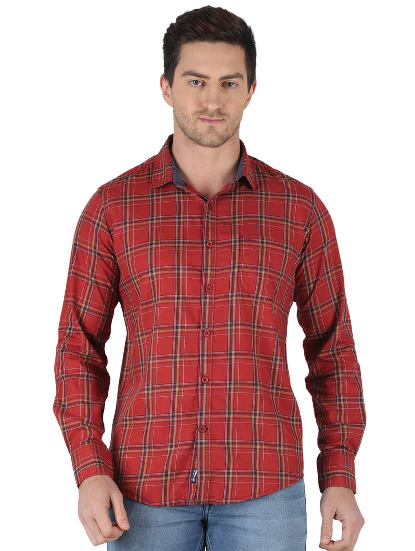maroon checkered casual shirt