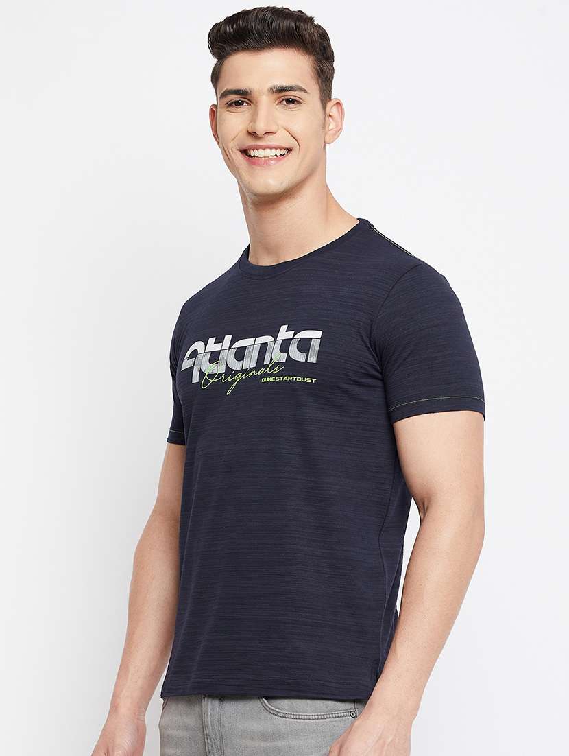 navy blue chest printed t-shirt - 18284236 -  Standard Image - 1