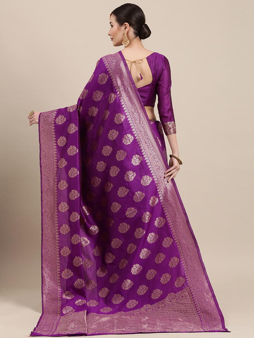 purple silk blend banarasi saree with blouse - 18284265 -  Standard Image - 1