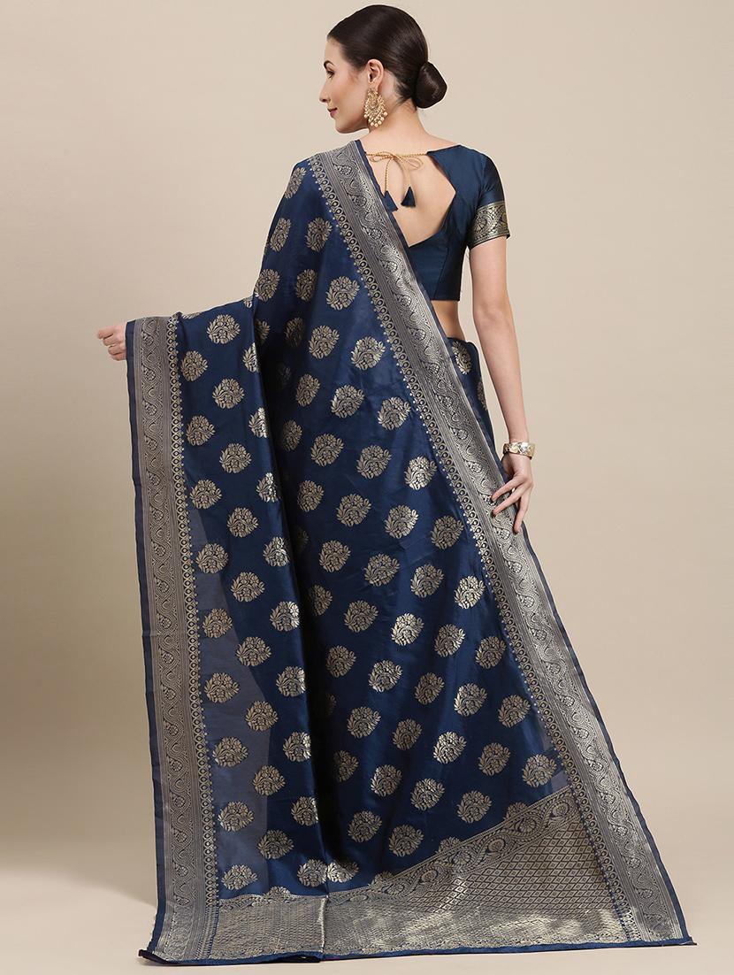 navy silk blend banarasi saree - 18284272 - Standard Image - 1