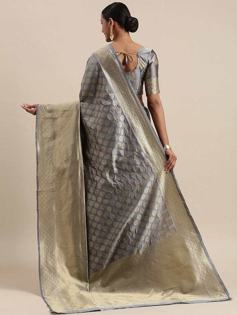 grey silk blend saree - 18284519 -  Standard Image - 1