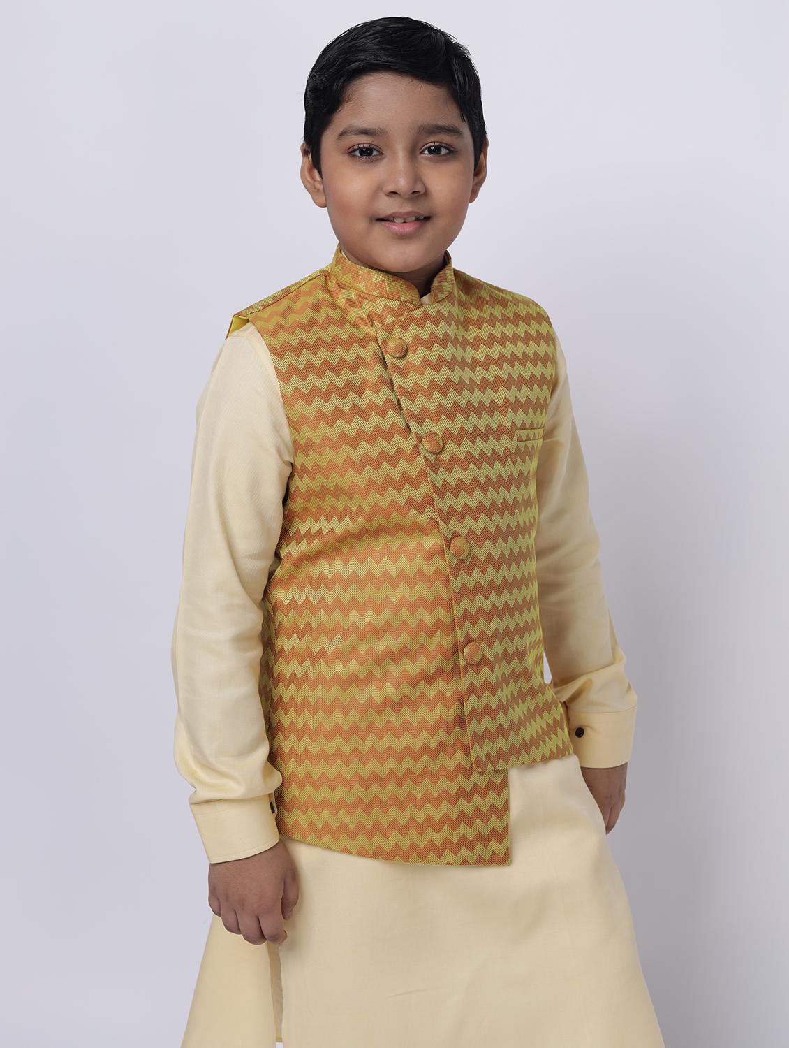 gold striped nehru jacket - 18284791 - Standard Image - 1