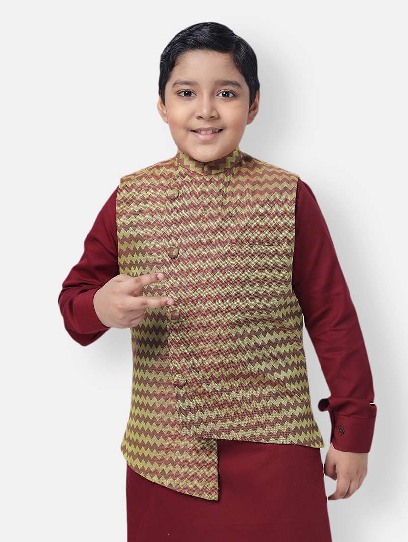 red printed nehru jacket 
