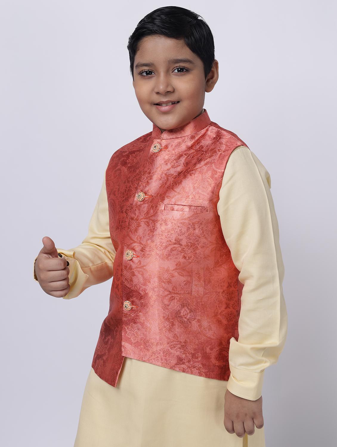 red printed nehru jacket  - 18284810 -  Standard Image - 1