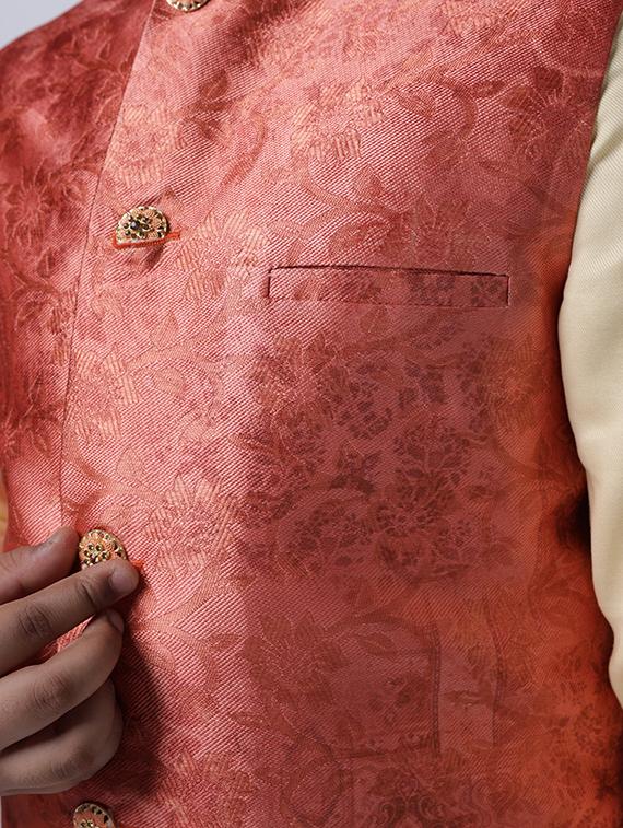red printed nehru jacket - 18284810 - Standard Image - 4