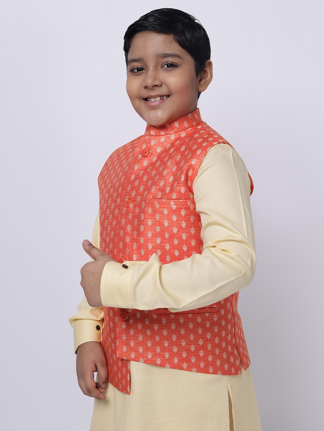 orange printed nehru jacket - 18284813 - Standard Image - 1