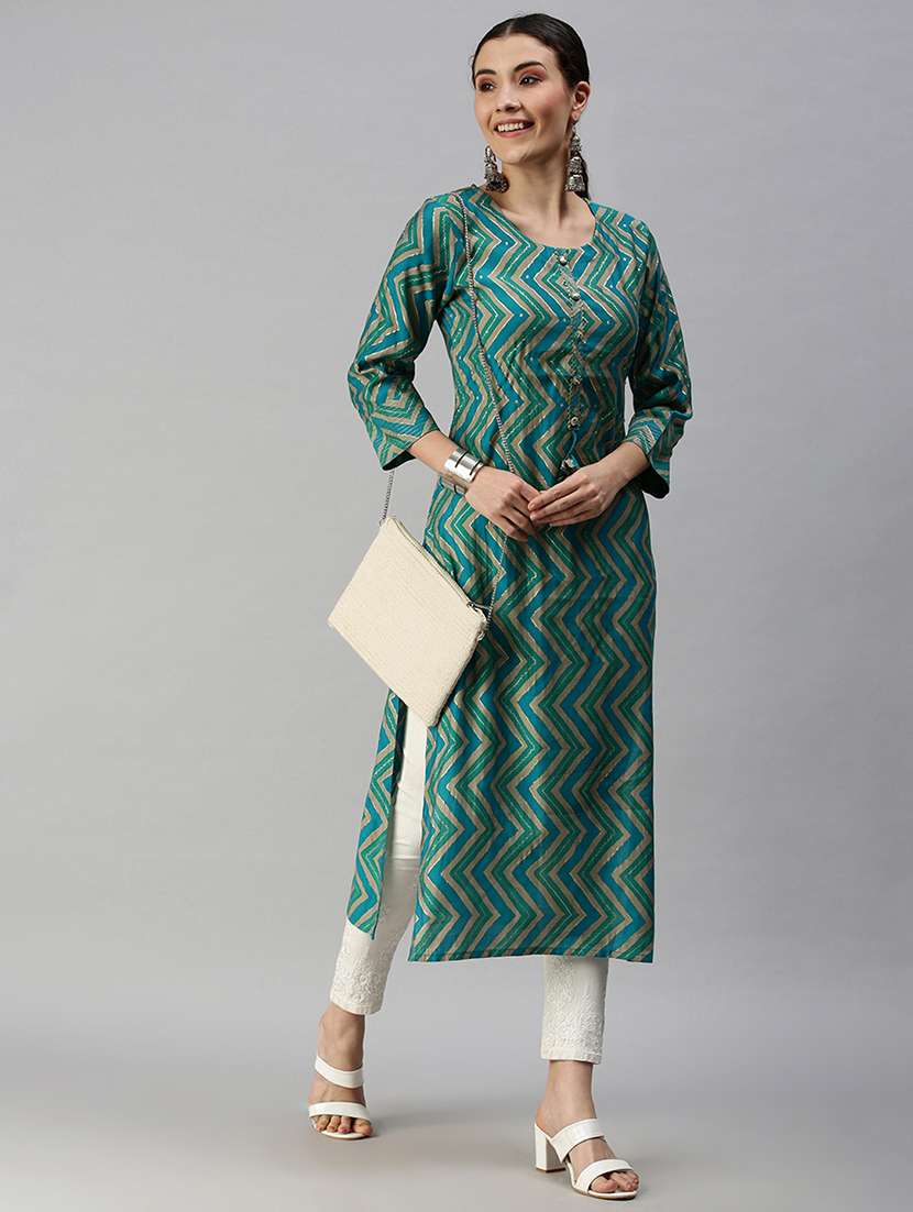 blue cotton blend straight kurta - 18284984 - Standard Image - 1