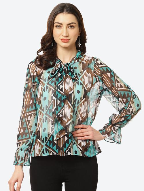 women's straight tie-up neck top - 18285135 - Standard Image - 0