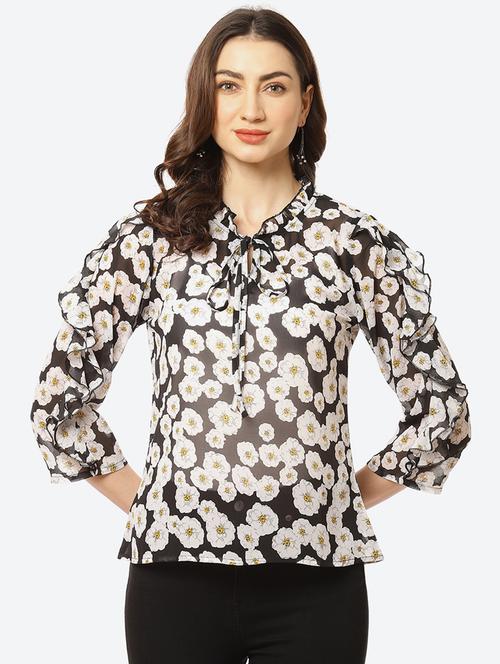women's straight tie-up neck top - 18285136 - Standard Image - 0