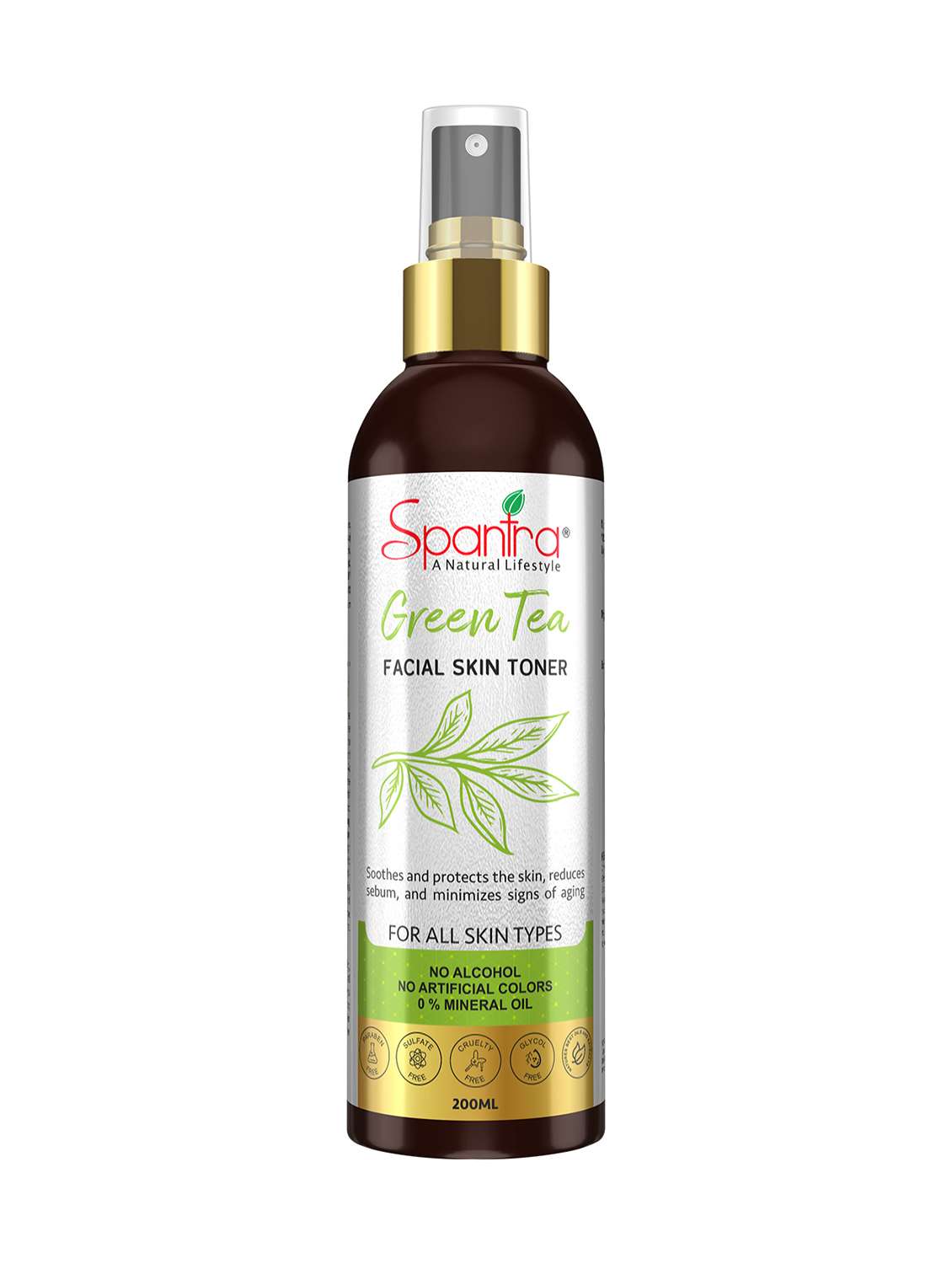 spantra green tea face toner for hydrating purifying shrinks and tightens pores 200ml alcohol free (pack of 1)