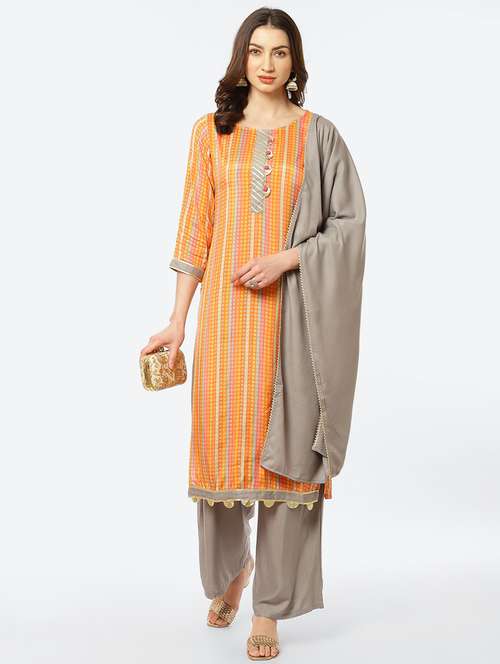 orange rayon kurta dupatta  set - 18285326 -  Standard Image - 0