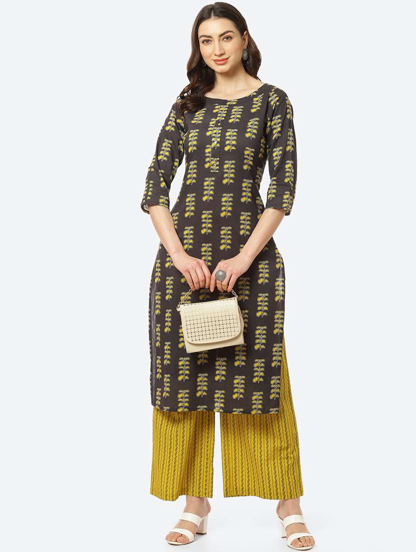 yellow cotton kurta palazzo  set