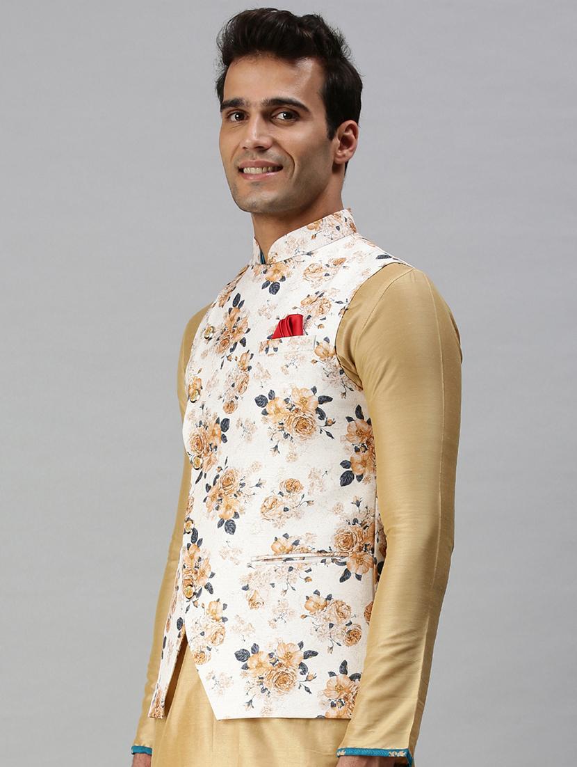 white printed nehru jacket - 18285445 - Standard Image - 1