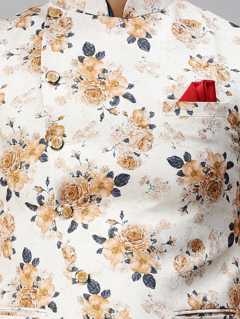 white printed nehru jacket - 18285445 - Standard Image - 4