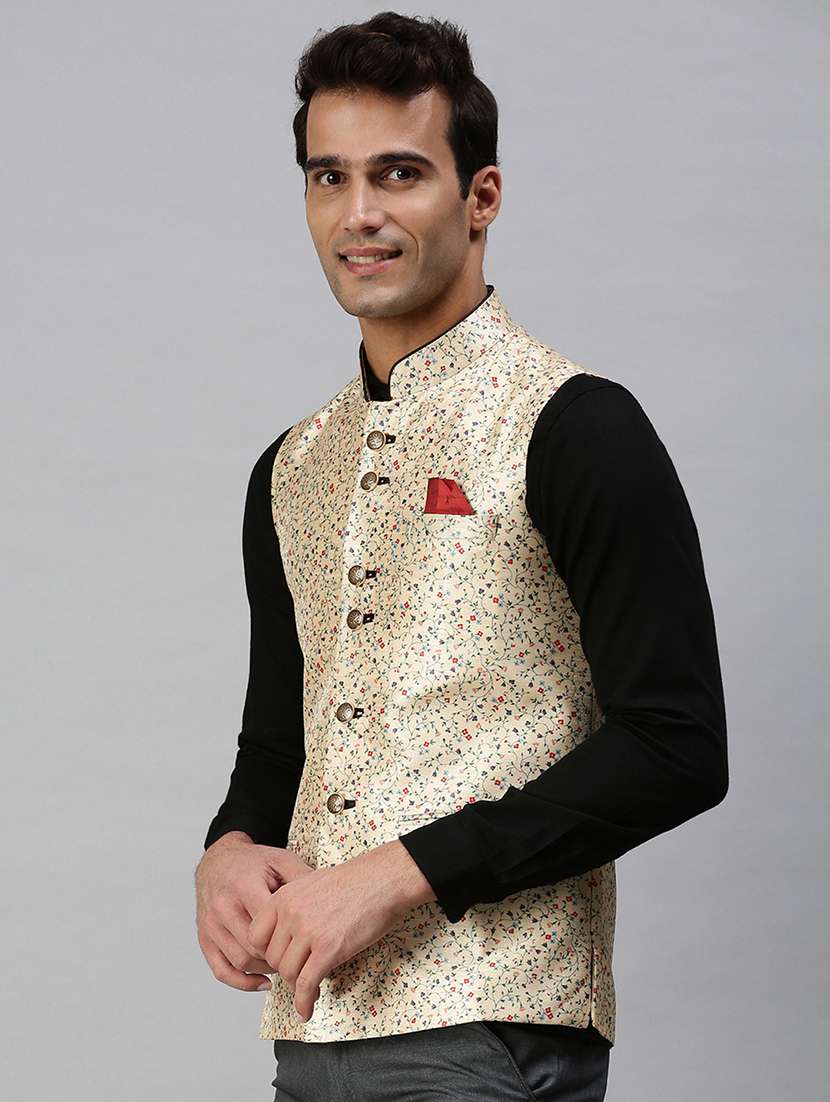 beige printed nehru jacket - 18285446 -  Standard Image - 1