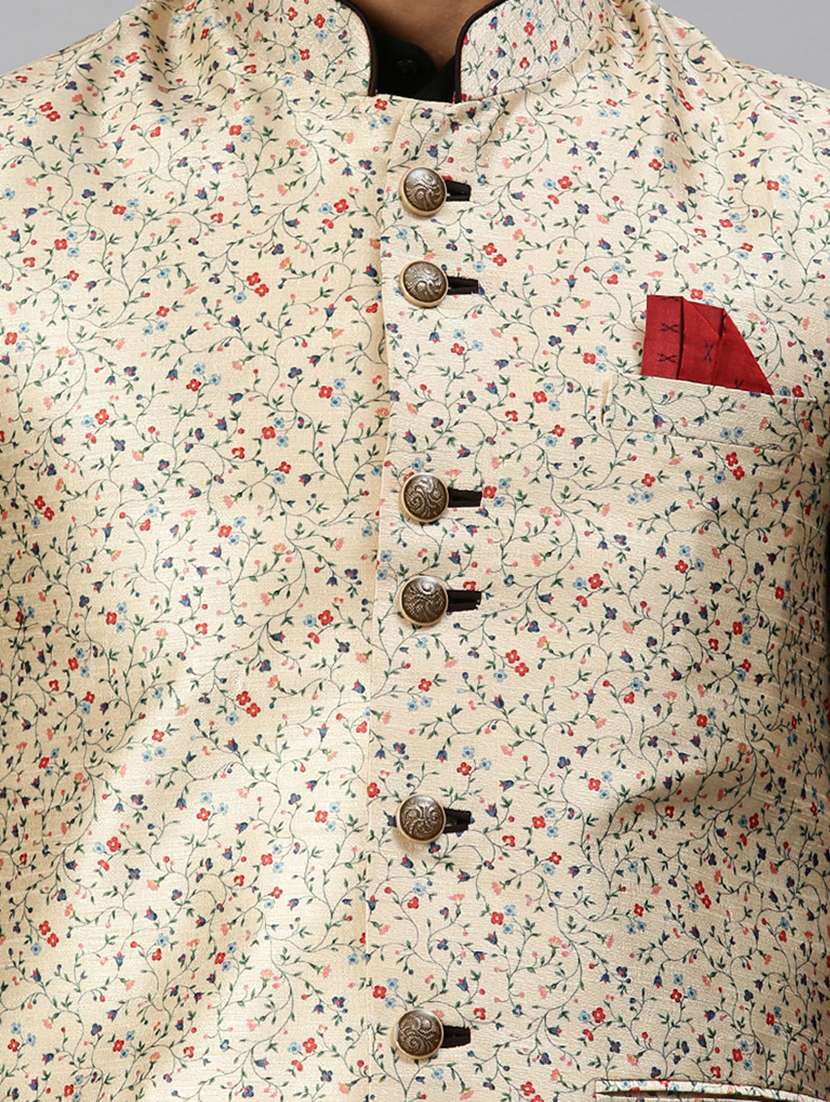 beige printed nehru jacket - 18285446 -  Standard Image - 4