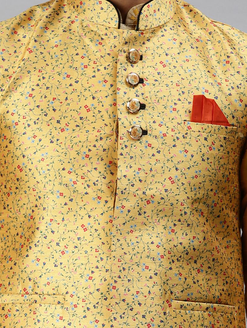 yellow printed nehru jacket - 18285447 - Standard Image - 4