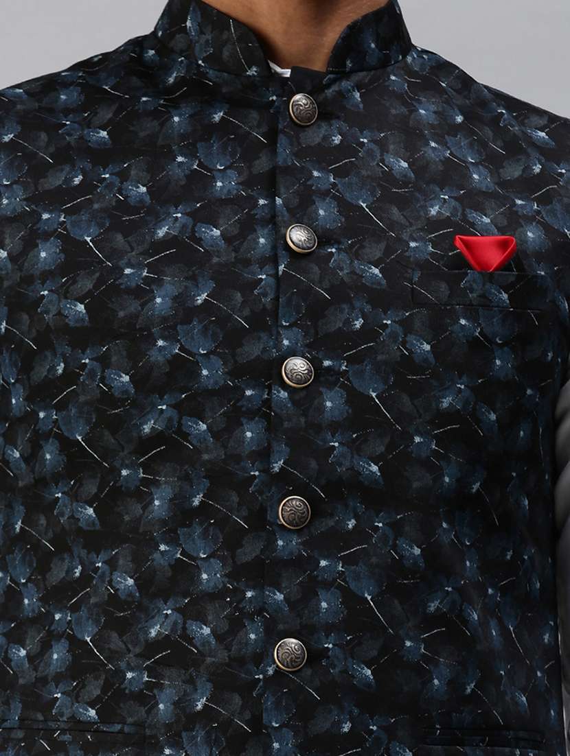 navy-blue printed nehru jacket - 18285449 -  Standard Image - 4
