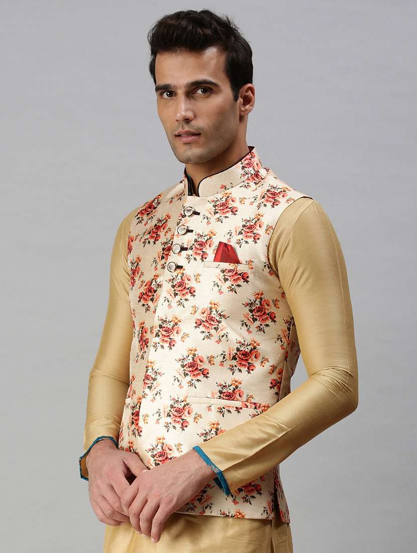Pink Printed Nehru Jacket - 18285451 -  Standard Image - 1