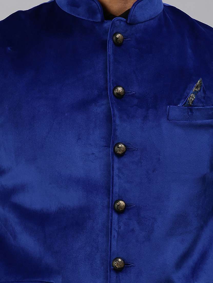 blue solid nehru jacket - 18285457 -  Standard Image - 4