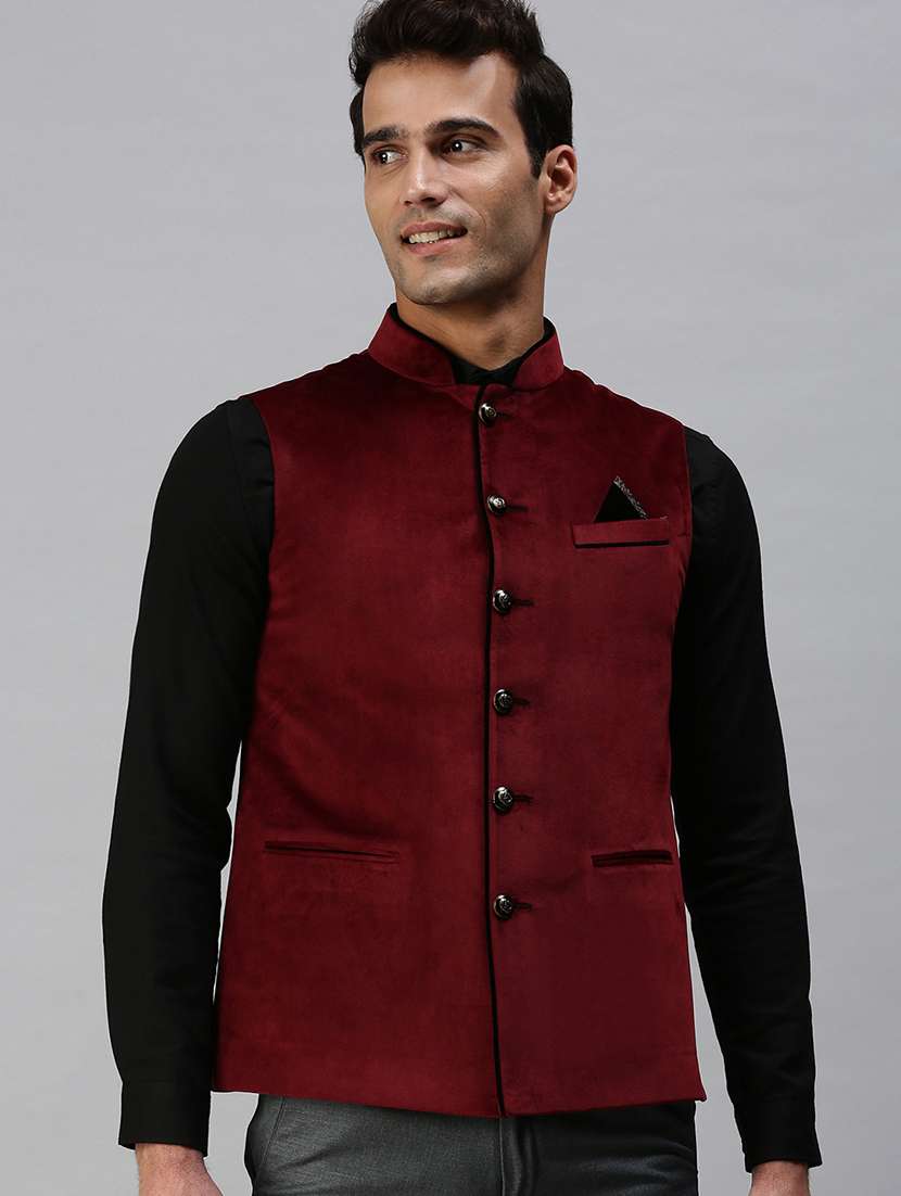 maroon solid nehru jacket