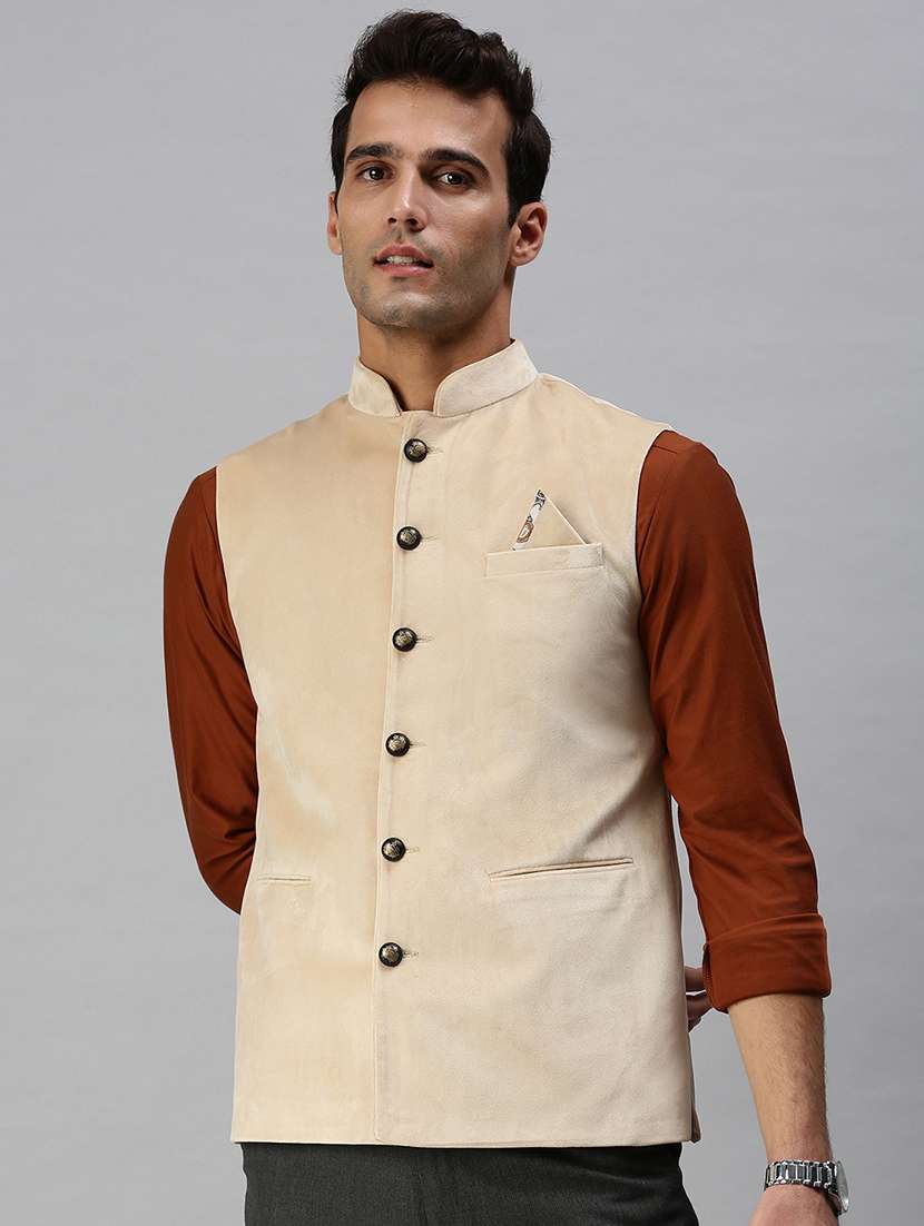 beige solid nehru jacket