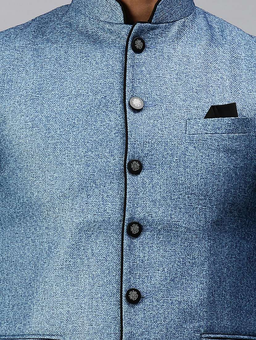 blue self-designed nehru jacket - 18285464 -  Standard Image - 4