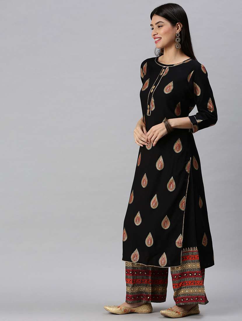 women black printed kurta palazzo set with dupatta - 18285547 -  Standard Image - 1