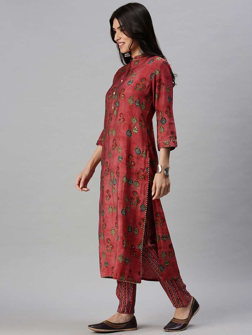 women printed mandarin neck kurta pant set  - 18285555 -  Standard Image - 1