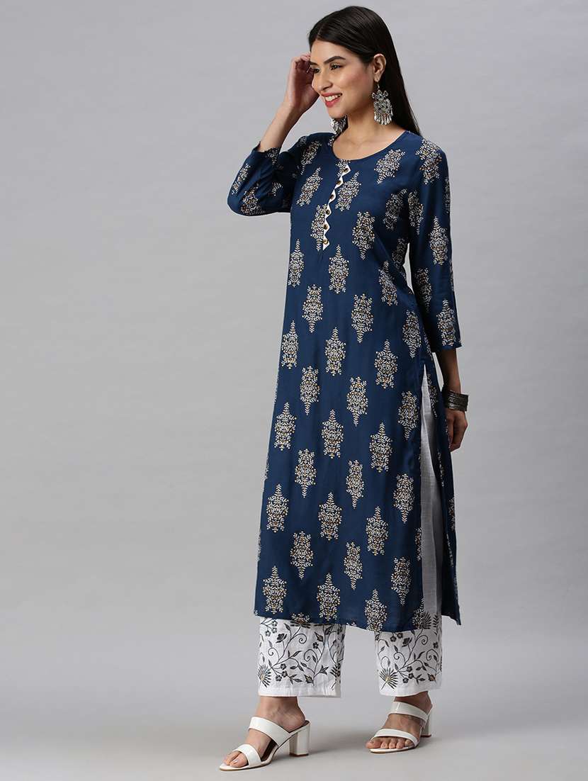 women printed round neck kurta palazzo set - 18285571 -  Standard Image - 1