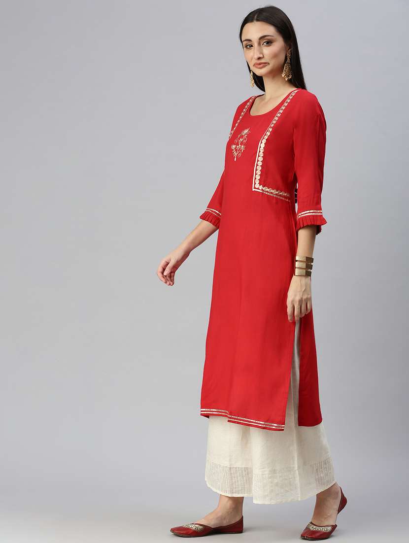 women red zari work round neck kurta palazzo set - 18285583 -  Standard Image - 1
