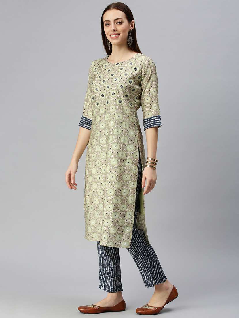 women printed round neck kurta pant set - 18285597 - Standard Image - 1