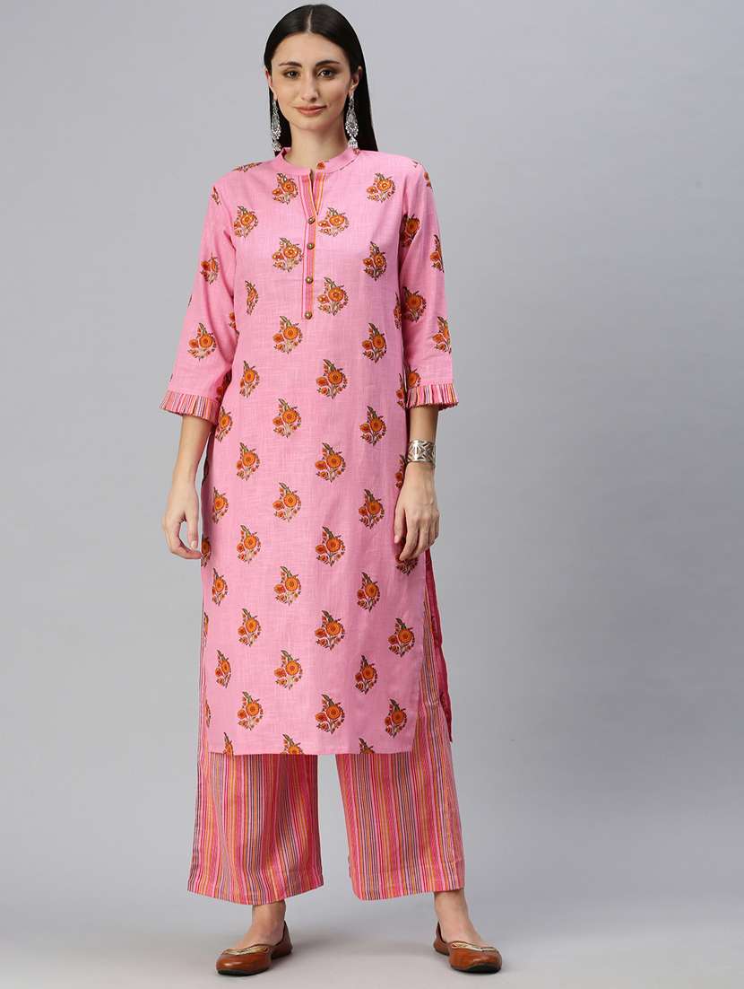 pink cotton blend kurta palazzo  set