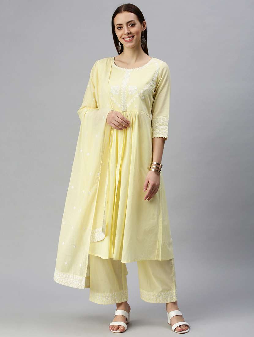 yellow cotton blend kurta dupatta  set