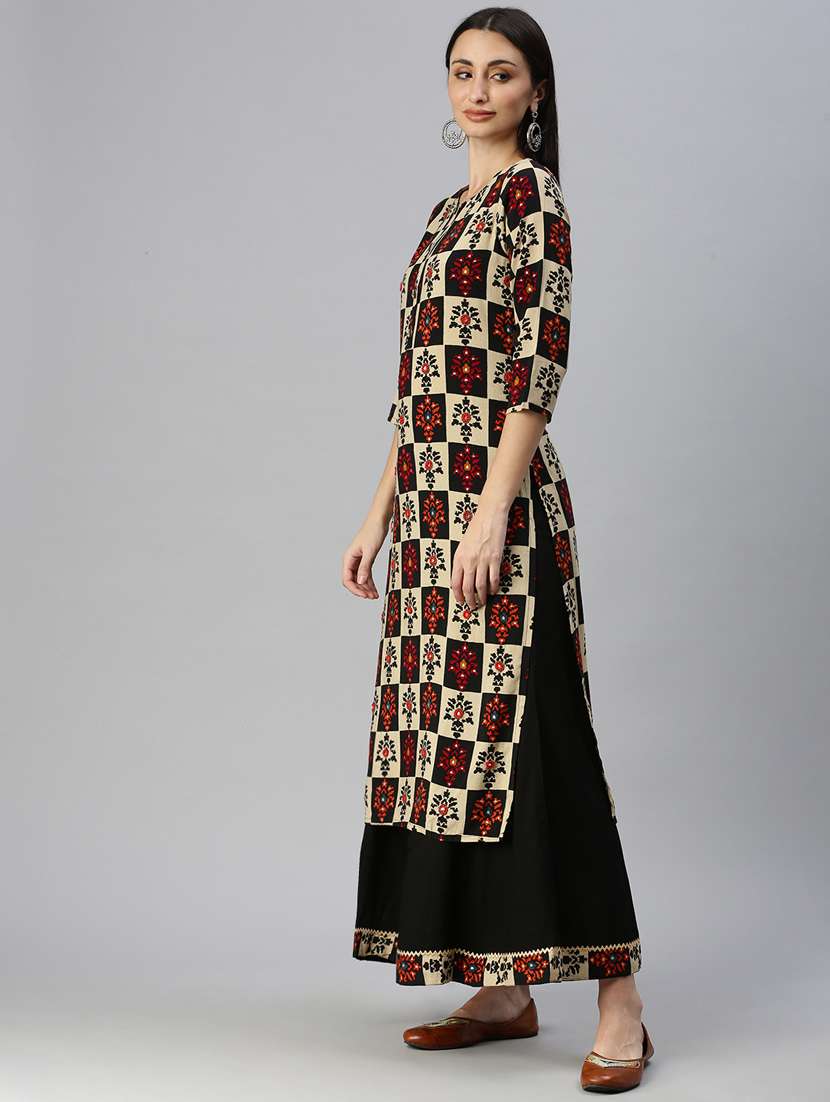 women printed round neck kurta palazzo set - 18285635 -  Standard Image - 1