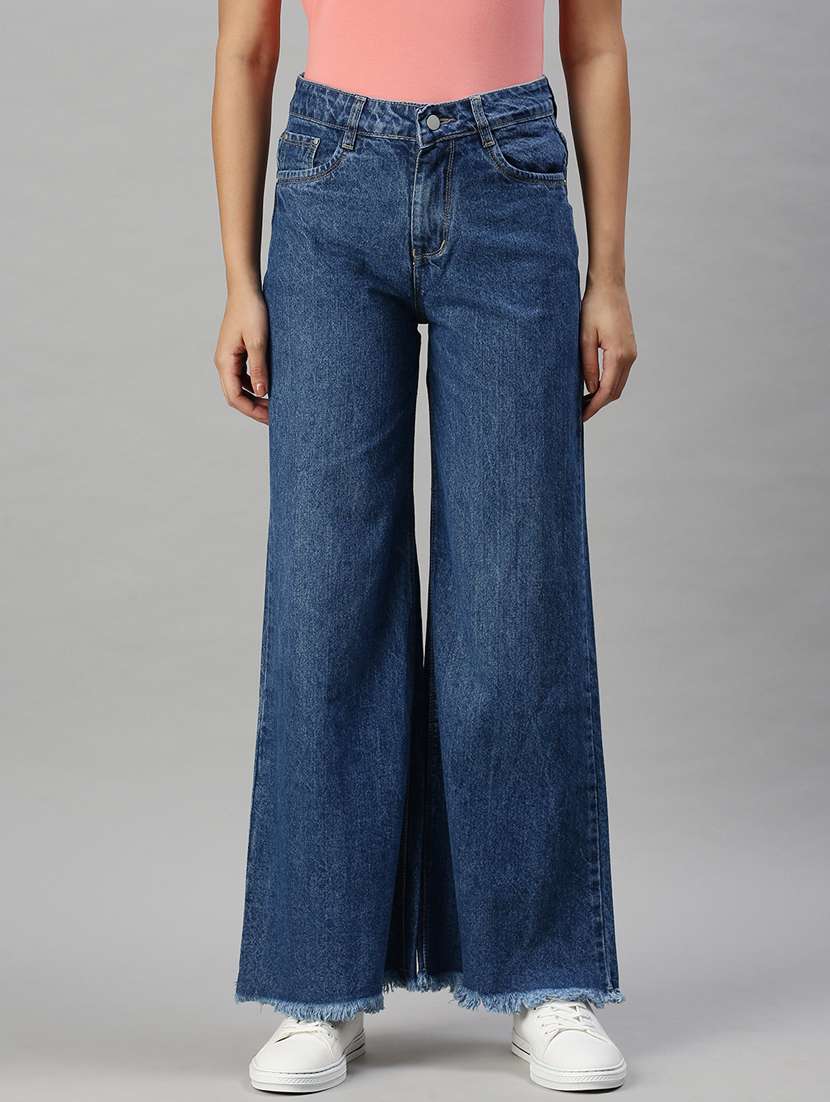high rise stone washed denim jean