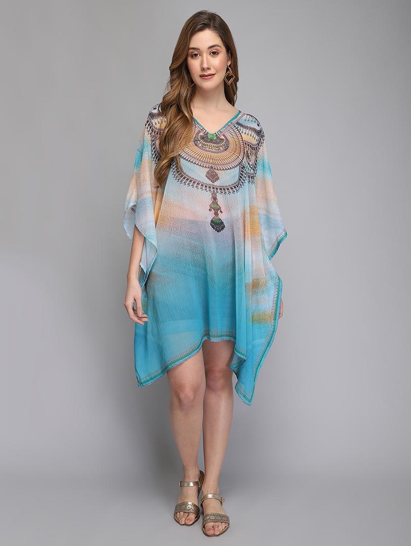 v-neck printed kaftan tunic 