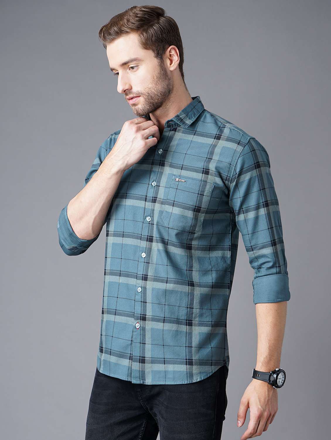 blue checked casual shirt - 18287035 -  Standard Image - 1