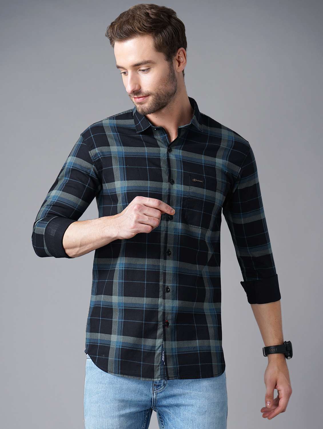 black checked casual shirt