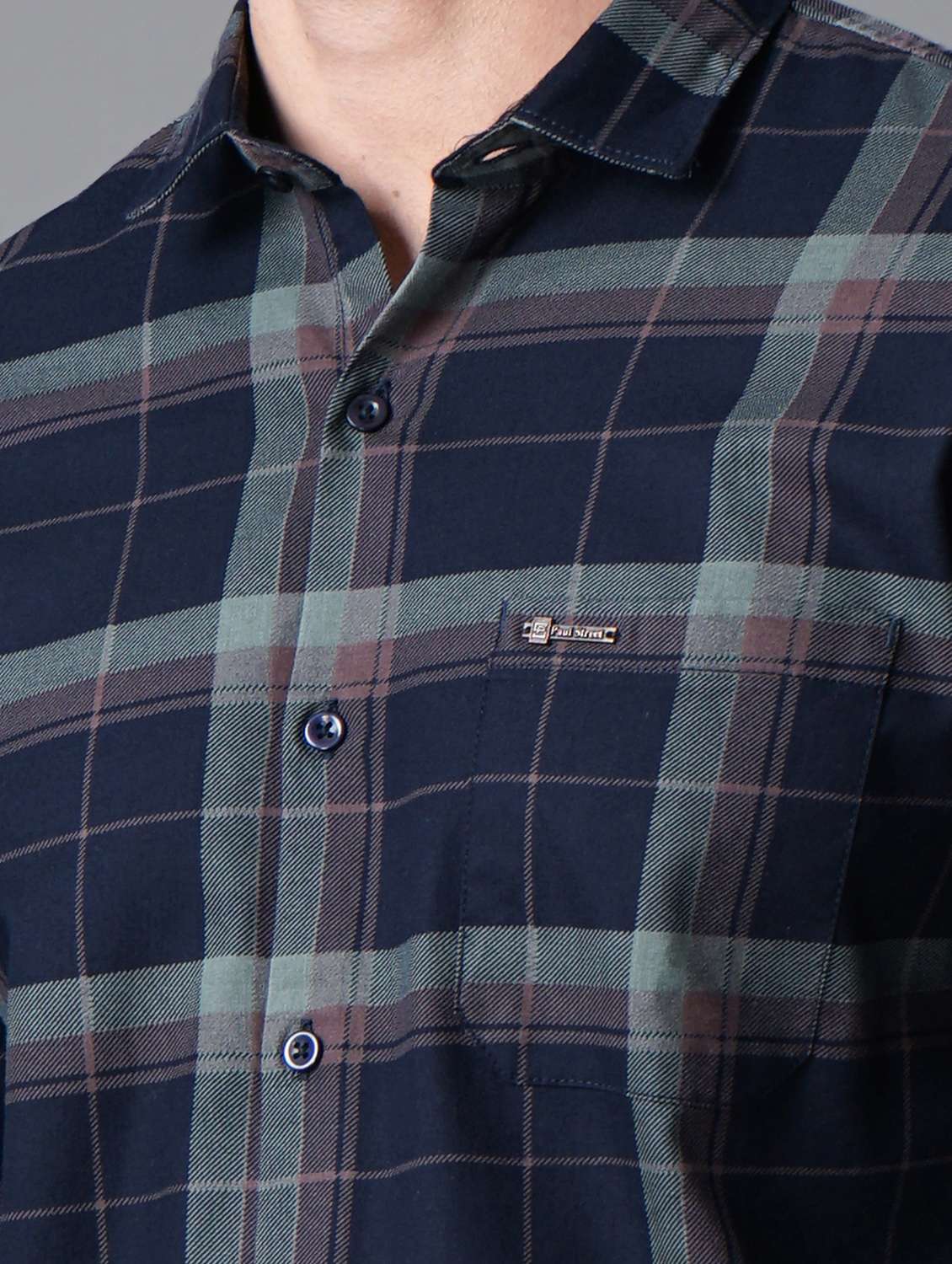 navy blue checked casual shirt - 18287038 -  Standard Image - 4