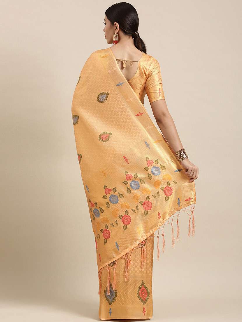 women's floral beige colored saree - 18287047 -  Standard Image - 1