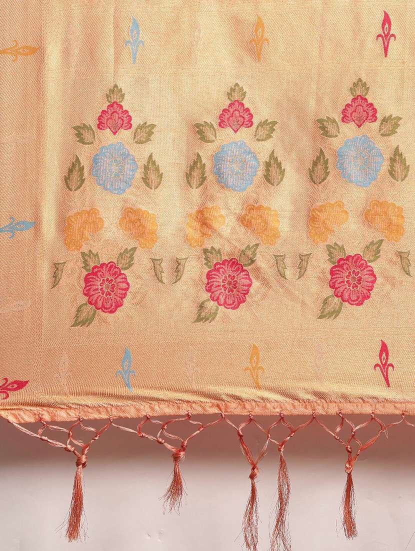 women's floral beige colored saree - 18287047 -  Standard Image - 4