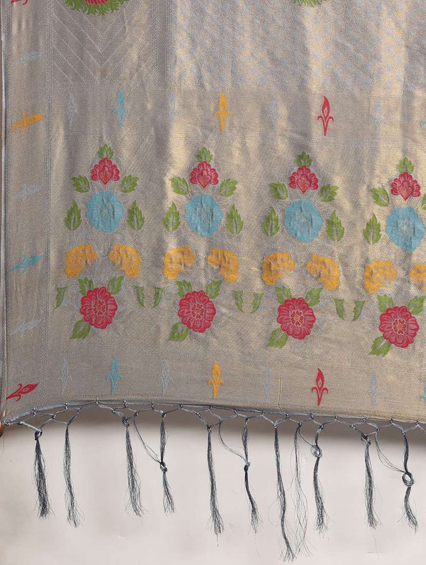 grey floral print woven saree with blouse - 18287051 -  Standard Image - 4